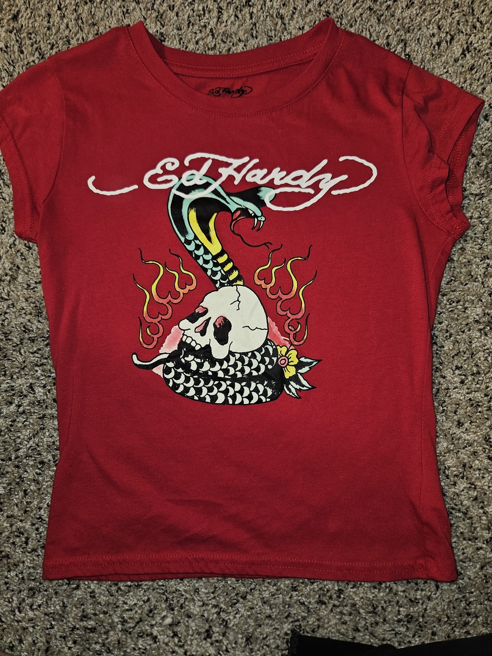 Ed Hardy Girls' Red Graphic Snake & Skull Tee